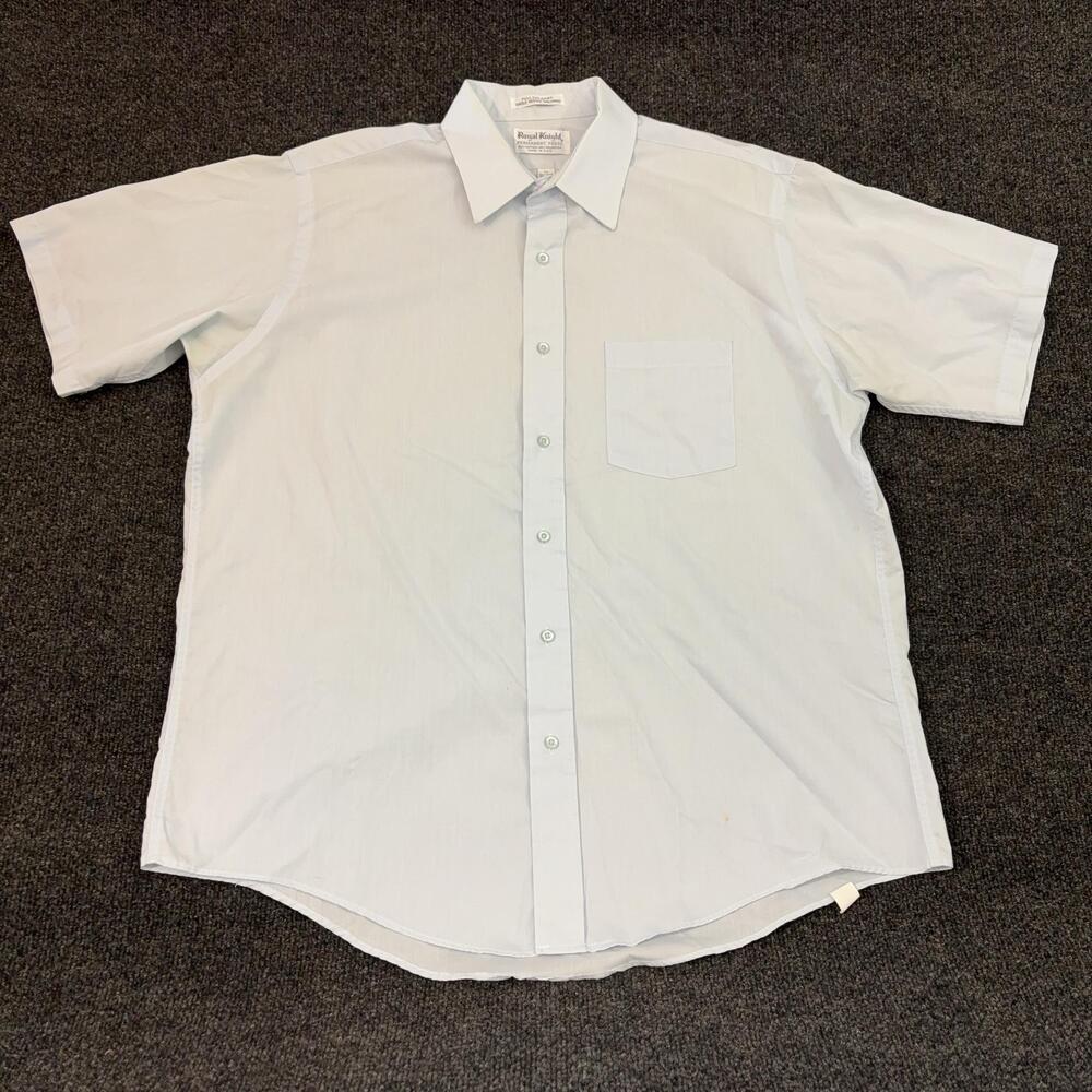 Royal Knight Shirt Mens 17 Blue Short Sleeve Button Up Pocket Dress Made USA